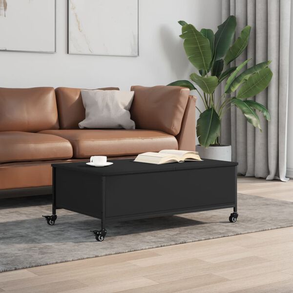 vidaXL Τραπεζάκι Σαλονιού με Ροδάκια Μαύρο 91x55x34 εκ. Επεξ. Ξύλο