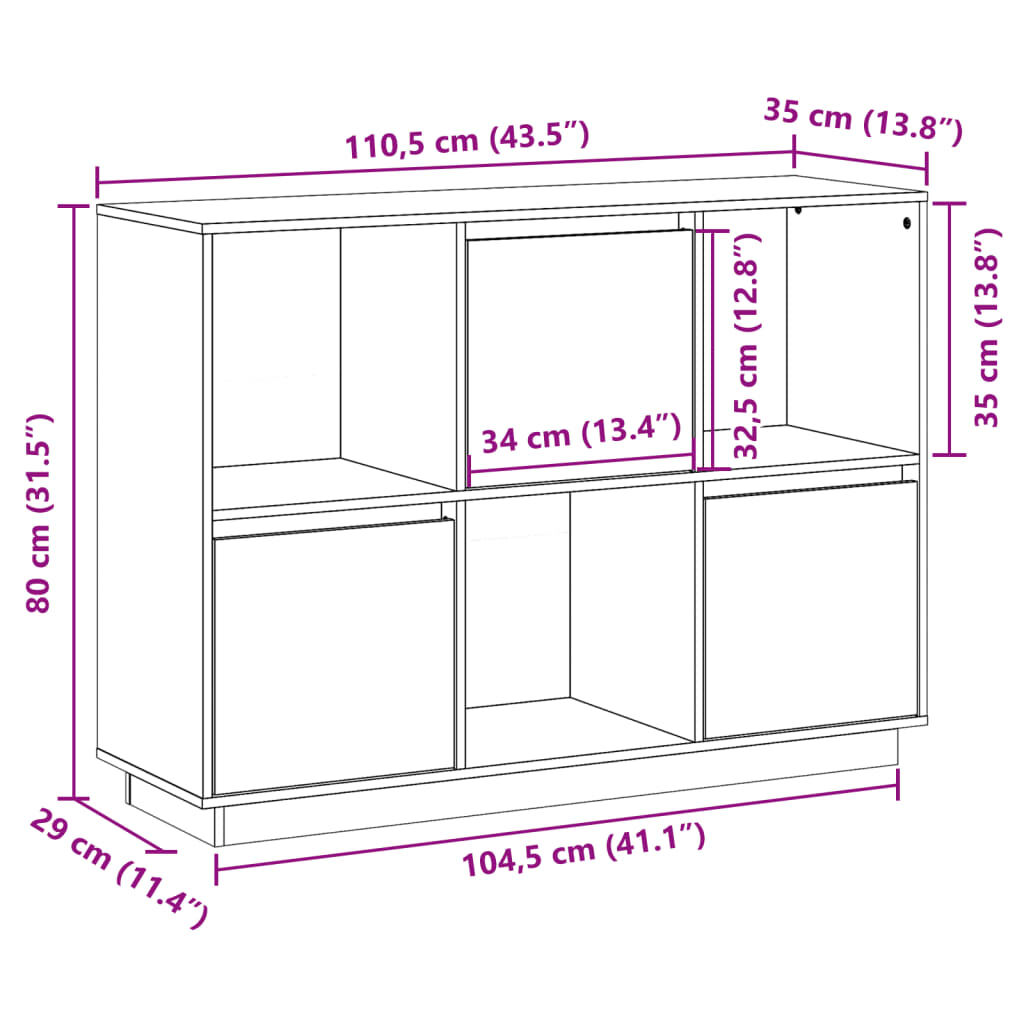 vidaXL Ντουλάπι 110,5x35x80 εκ. από Μασίφ Ξύλο Πεύκου