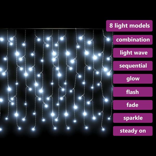 vidaXL Κουρτίνα LED Φωτάκια Σταλακτίτες 10μ 400LED Ψυχρό Λευκό 8 Λειτ.