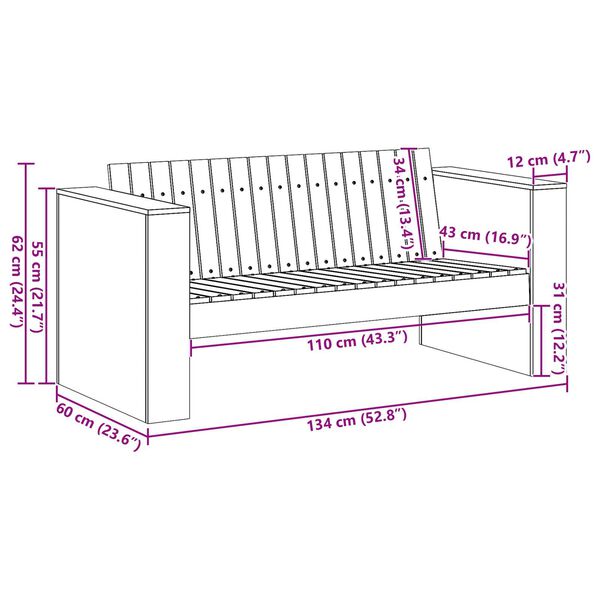 vidaXL Καναπές Κήπου Διθέσιος 134x60x62 cm Λευκός Μασίφ Ξύλο Πεύκο