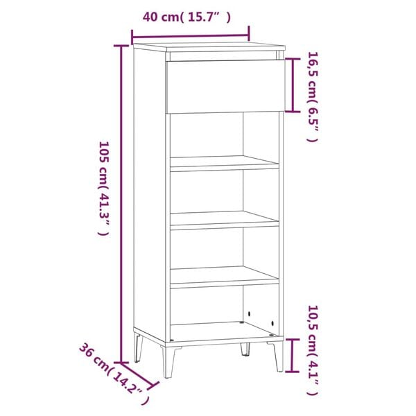 vidaXL Παπουτσοθήκη Γυαλιστερή Λευκή 40x36x105 εκ. Επεξεργασμένο Ξύλο