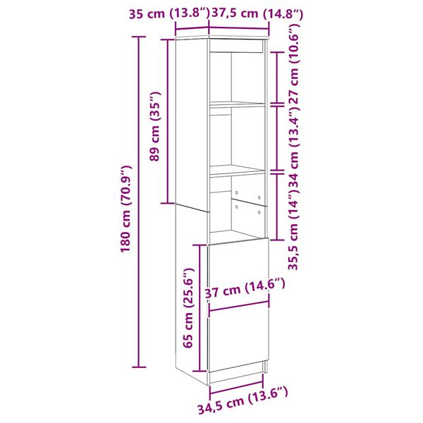 vidaXL Ντουλάπι Γκρι Sonoma 37,5x35x180 εκ. Επεξεργασμένο Ξύλο