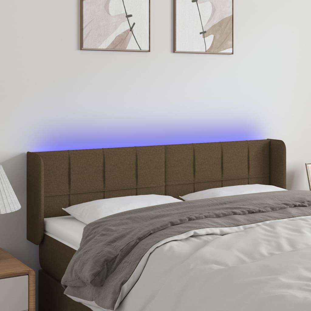 vidaXL Κεφαλάρι Κρεβατιού LED Σκούρο Καφέ 147x16x78/88 εκ. Υφασμάτινο