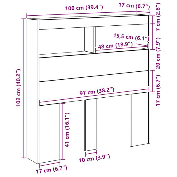 vidaXL Κεφαλάρι με Αποθηκευτικό Χώρο & LED Artisan Δρυς 100x17x102 εκ.
