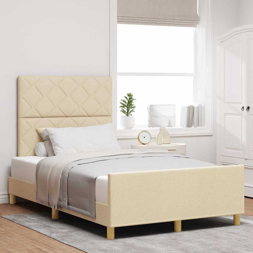 vidaXL Σκελετός Κρεβατιού με κεφαλάρι Κρεμ 120 x 200 cm ύφασμα