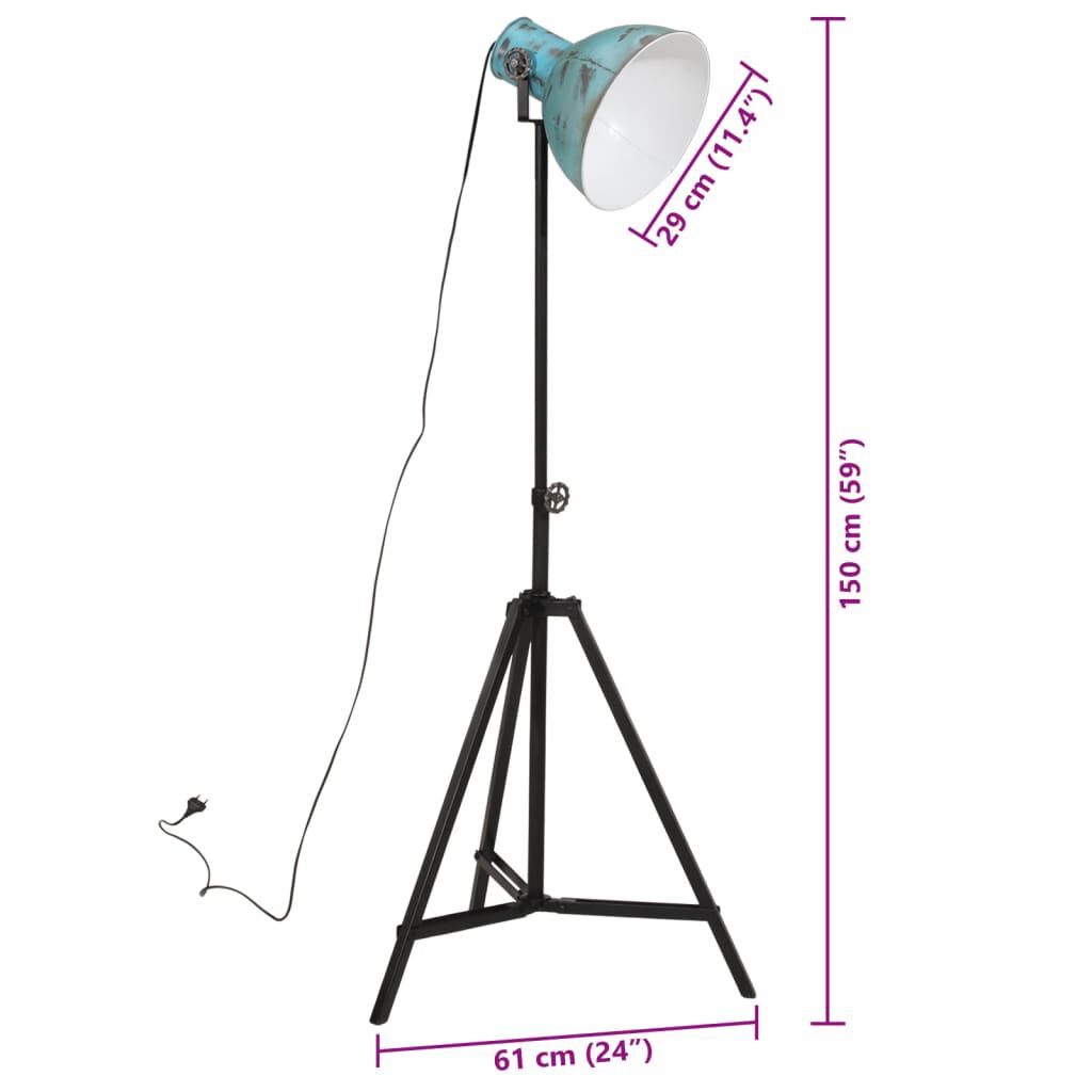 vidaXL Φωτιστικό Δαπέδου 25 W Αντικέ Μπλε 61x61x90/150 εκ. Ε27