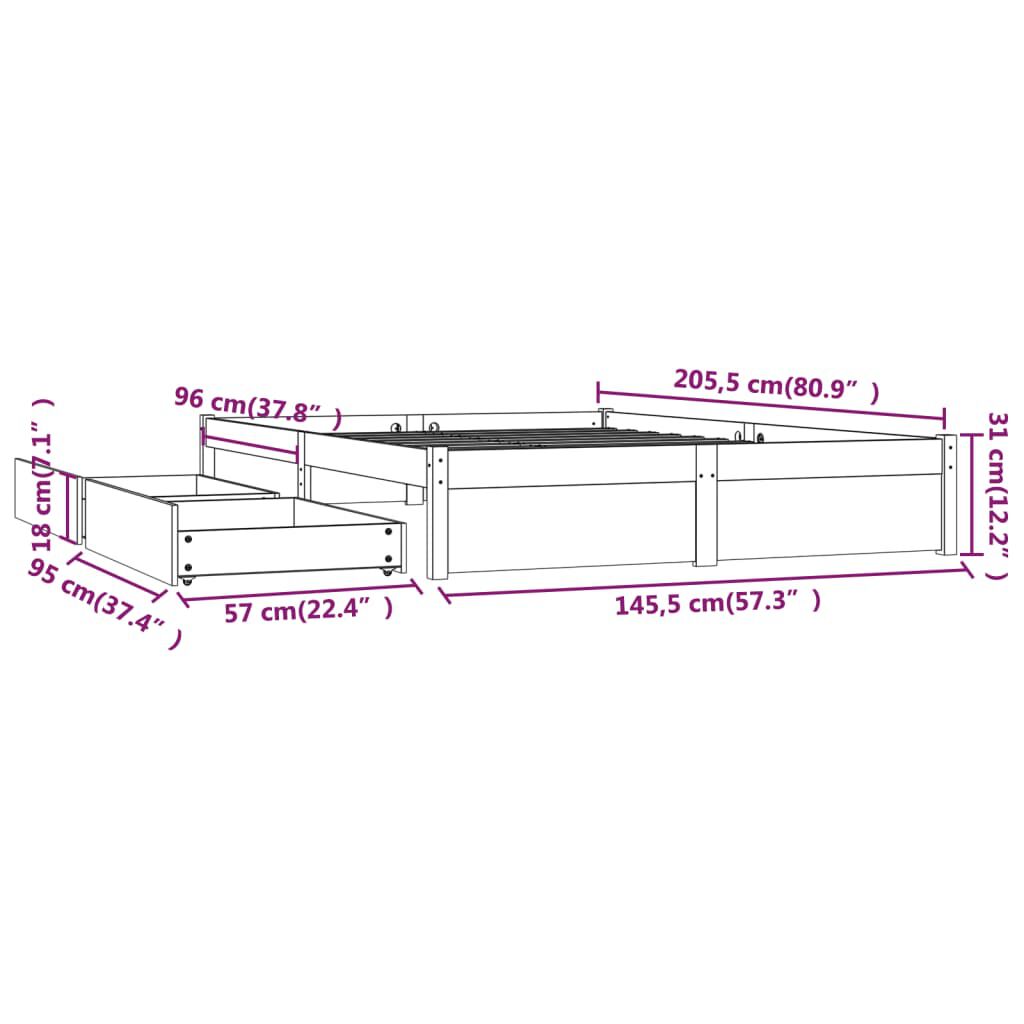 vidaXL Πλαίσιο Κρεβατιού με Συρτάρια 140 x 200 εκ.