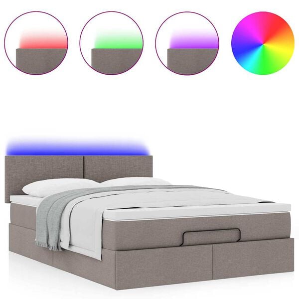 vidaXL Οθωμανικό κρεβάτι με στρώμα & LEDs Taupe 140x200 cm Ύφασμα