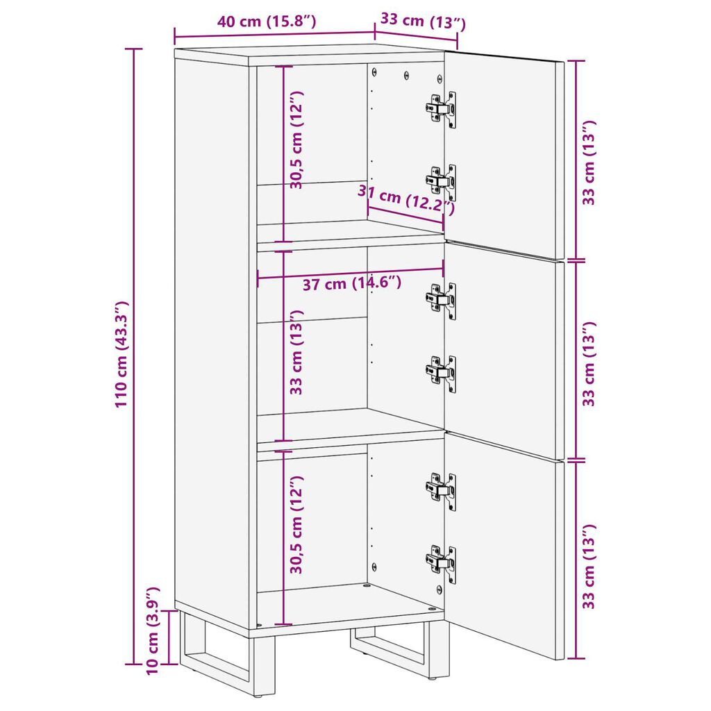 vidaXL Highboard 40x33.5x110 εκ. Μασίφ Ξύλο Μάνγκο