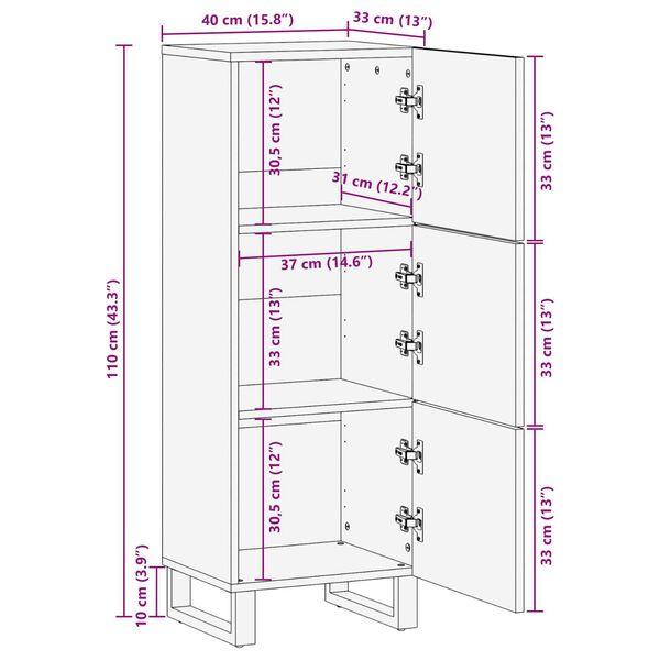 vidaXL Highboard 40x33.5x110 εκ. Μασίφ Ξύλο Μάνγκο