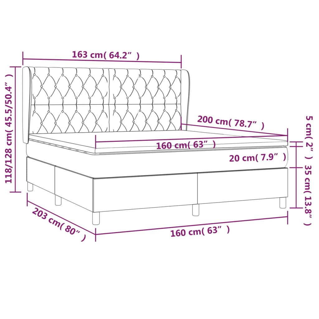 vidaXL Κρεβάτι Boxspring με Στρώμα Ροζ 160x200 εκ. Βελούδινο