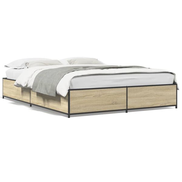 vidaXL Πλαίσιο Κρεβατιού Sonoma Δρυς 120x190 εκ. Επεξ. Ξύλο & Μέταλλο