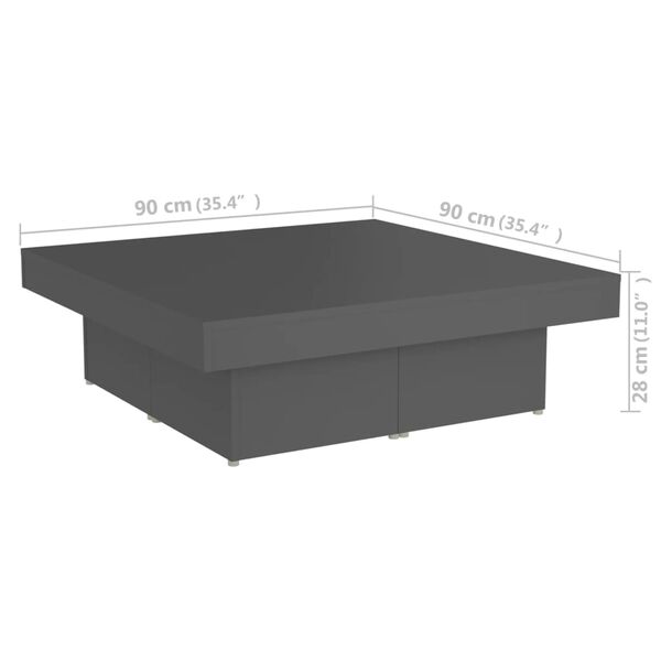 vidaXL Τραπεζάκι Σαλονιού Γκρι 90 x 90 x 28 εκ. Μοριοσανίδα