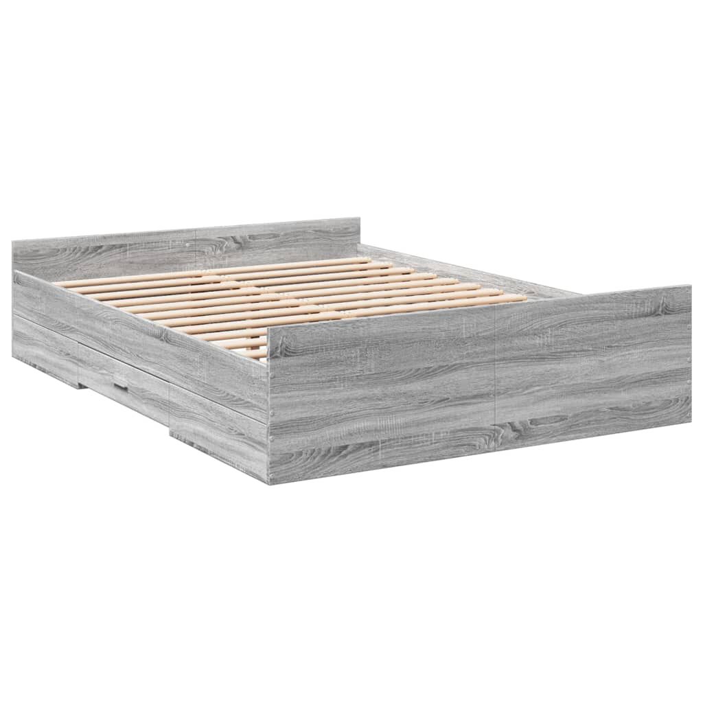 vidaXL Πλαίσιο Κρεβατιού με συρτάρια Γκρι sonoma 120x190εκ. Επεξ. Ξύλο
