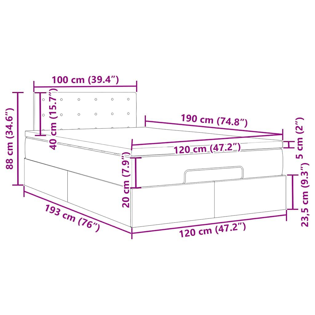 vidaXL Οθωμανικό κρεβάτι με στρώμα Σκούρο γκρι 120x190 cm Ύφασμα