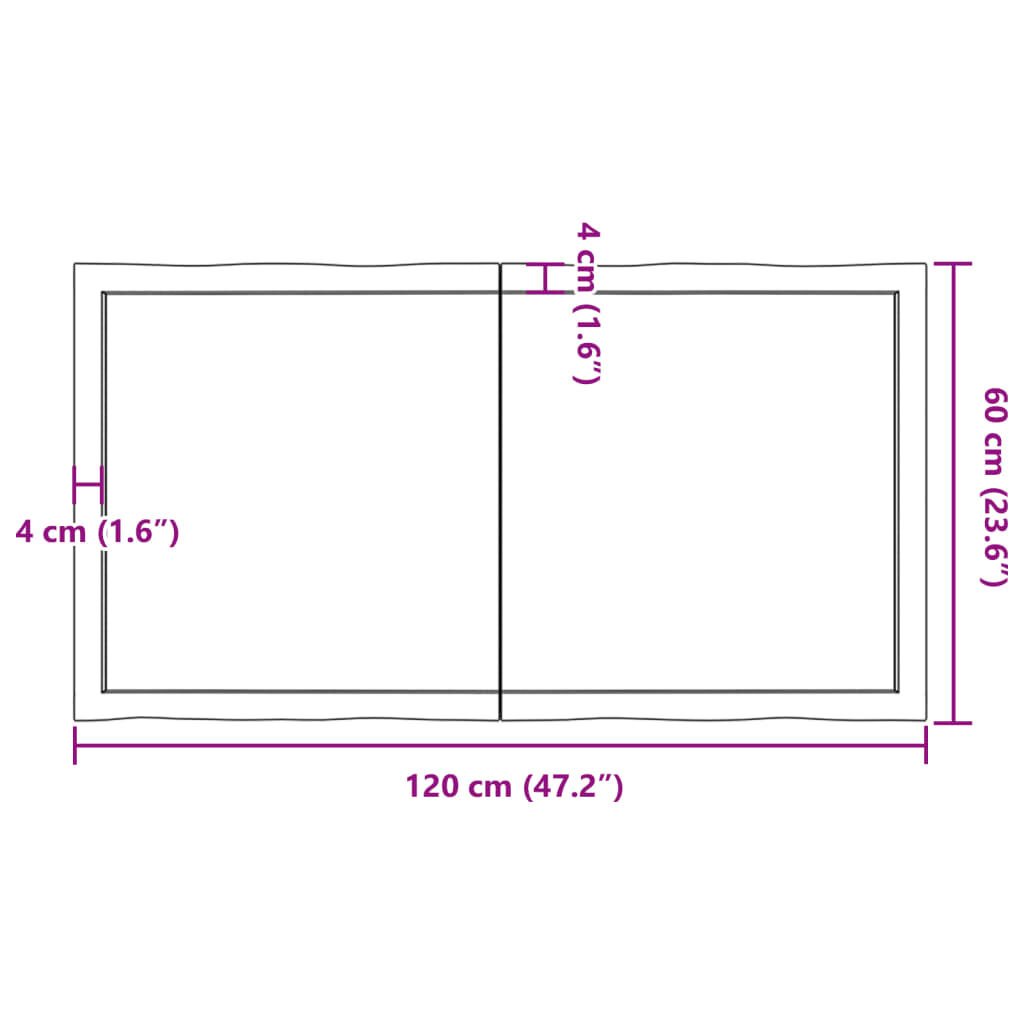 vidaXL Επιφ Τραπεζιού Αν Καφέ 120x60x(2-4)εκ.Ακατέργ. Μασίφ Ξύλο Δρυός
