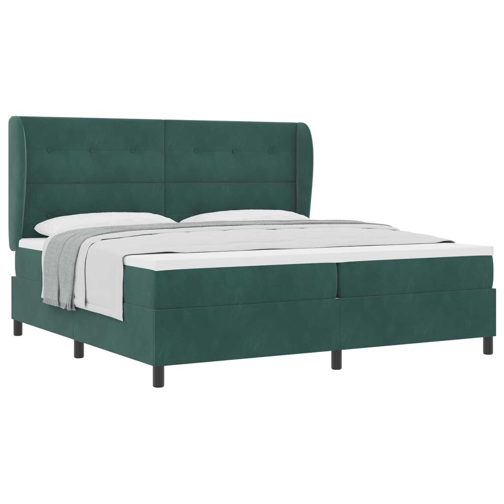 vidaXL Κρεβάτι Box Spring με Στρώμα Σκούρο Πράσινο 200x200 εκ Βελούδο