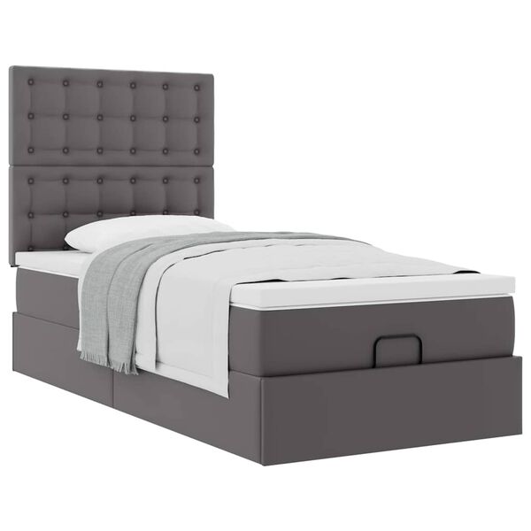 vidaXL Οθωμανικό κρεβάτι με στρώμα Γκρι 90x190cm Faux Leather