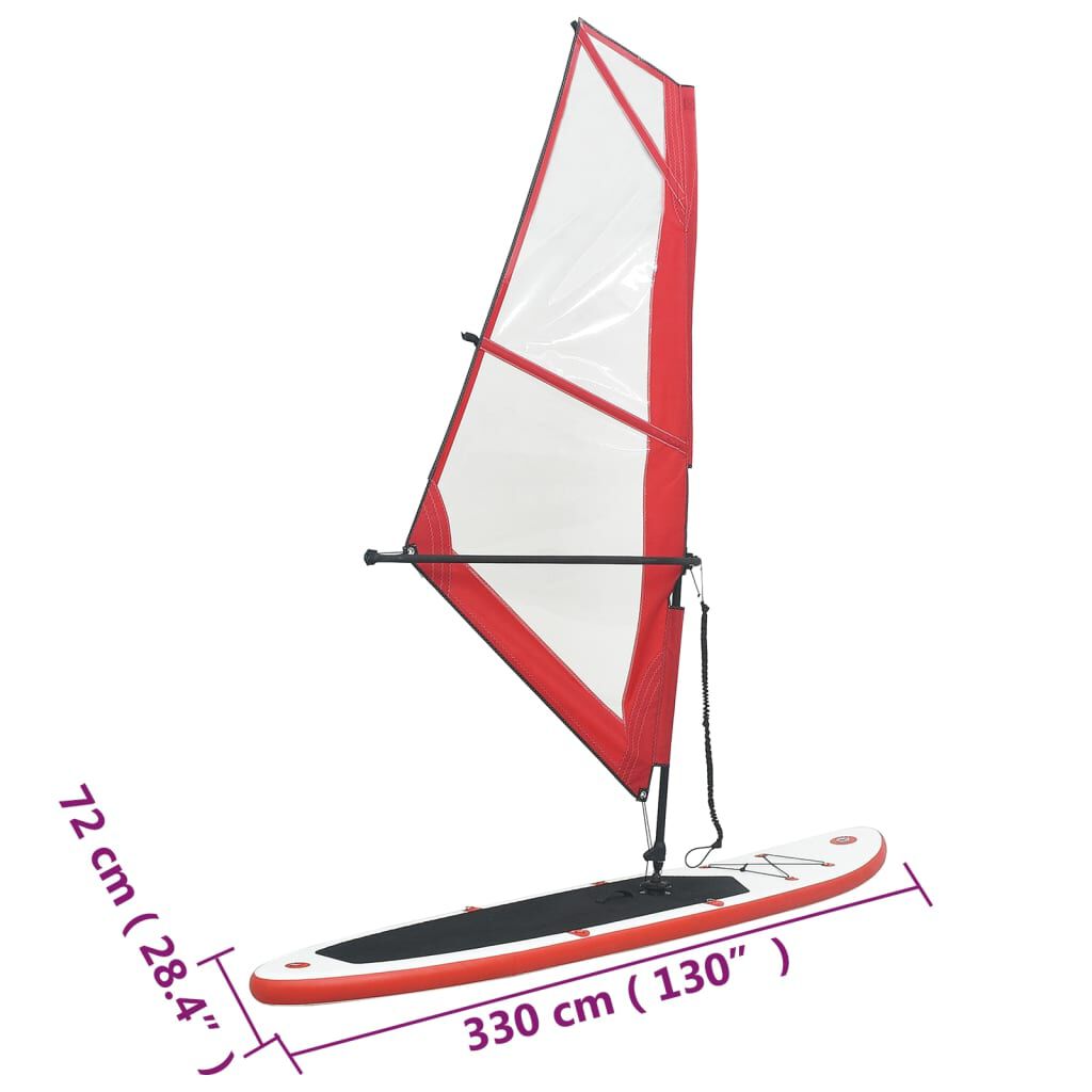 vidaXL Σανίδα SUP Φουσκωτή Σετ Κόκκινο / Λευκό με Πανί
