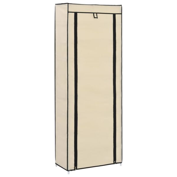 vidaXL Παπουτσοθήκη με Κάλυμμα Κρεμ 57 x 29 x 162 εκ. Υφασμάτινη