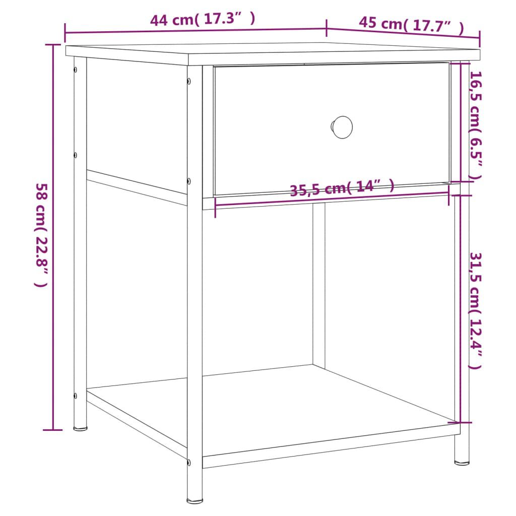 vidaXL Κομοδίνο Καφέ Δρυς 44 x 45 x 58 εκ. από Επεξεργασμένο Ξύλο