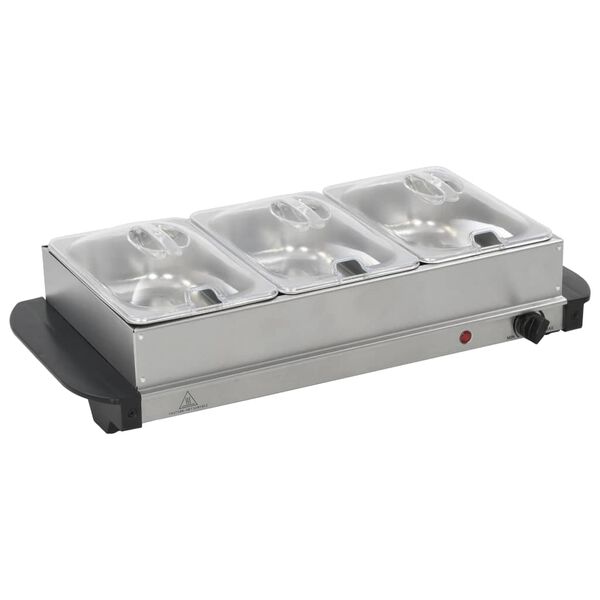 vidaXL Μπουφές Σερβιρίσματος 200 W 3 x 1,5 Λίτρο από Ανοξείδωτο Ατσάλι