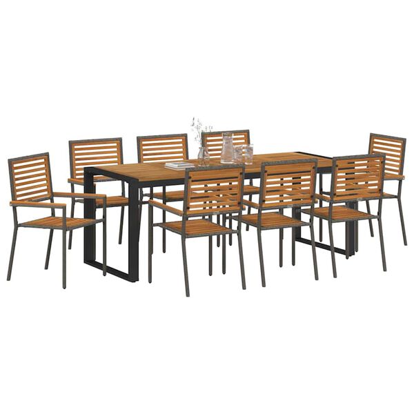 vidaXL Σέτ φαγητού για κήπο 9 pcs Γκρι και Ξύλο 200 x 80 x 75 cm