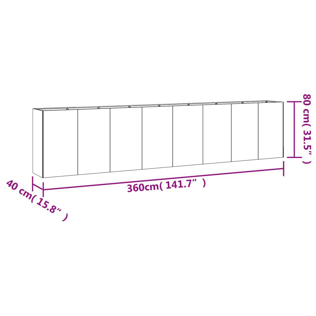 vidaXL Ζαρντινιέρα 360 x 40 x 80 εκ. από Ατσάλι Σκληρυθέν στον Αέρα