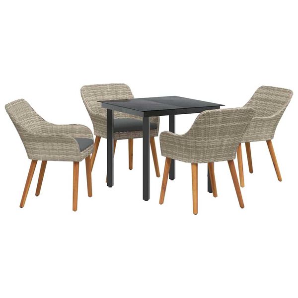 vidaXL Σετ τραπεζαρίας 5 pcs Ανοιχτό γκρι Πολυ ράταν