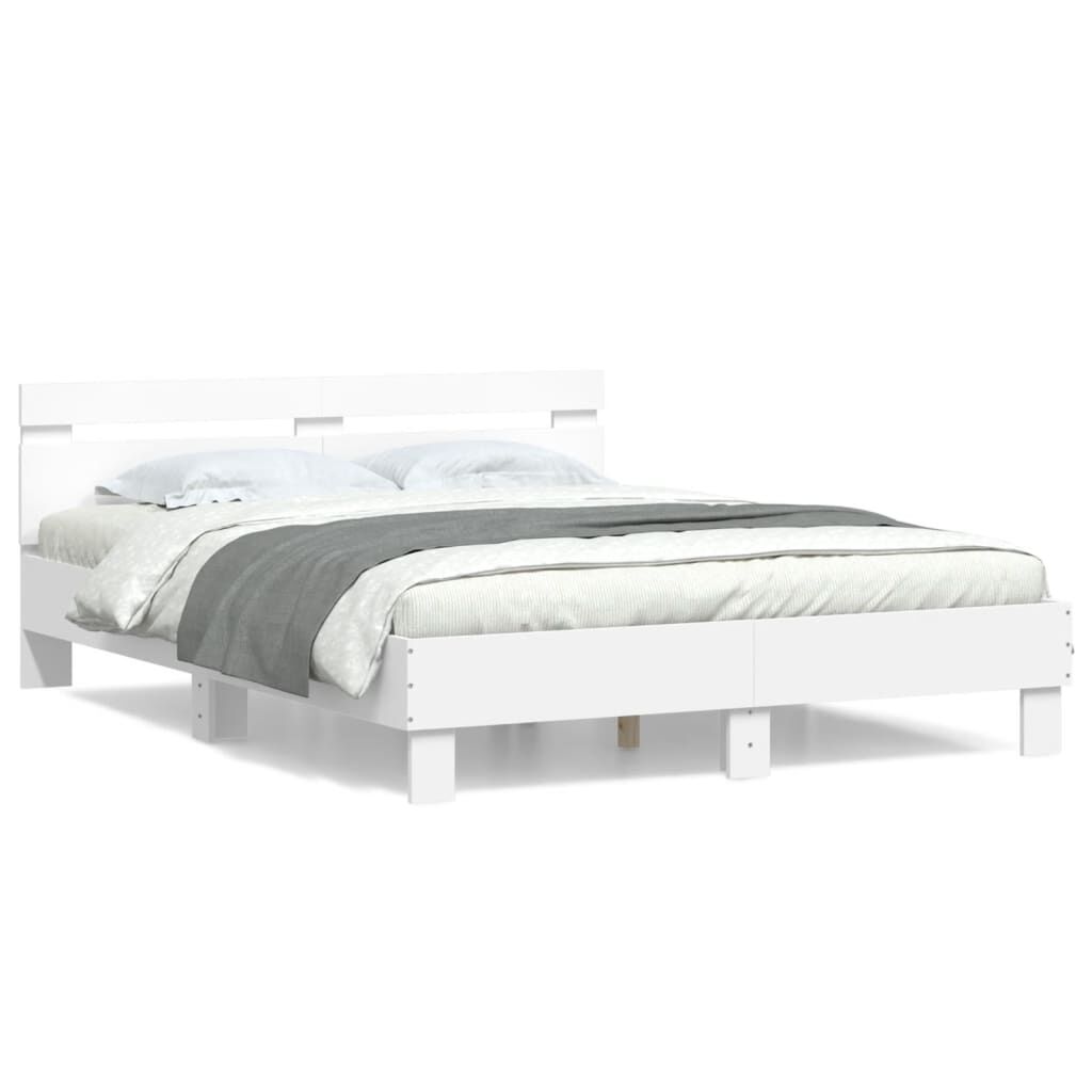 vidaXL Πλαίσιο Κρεβατιού με Κεφαλάρι Λευκό 150x200 εκ Επεξεργ. Ξύλο