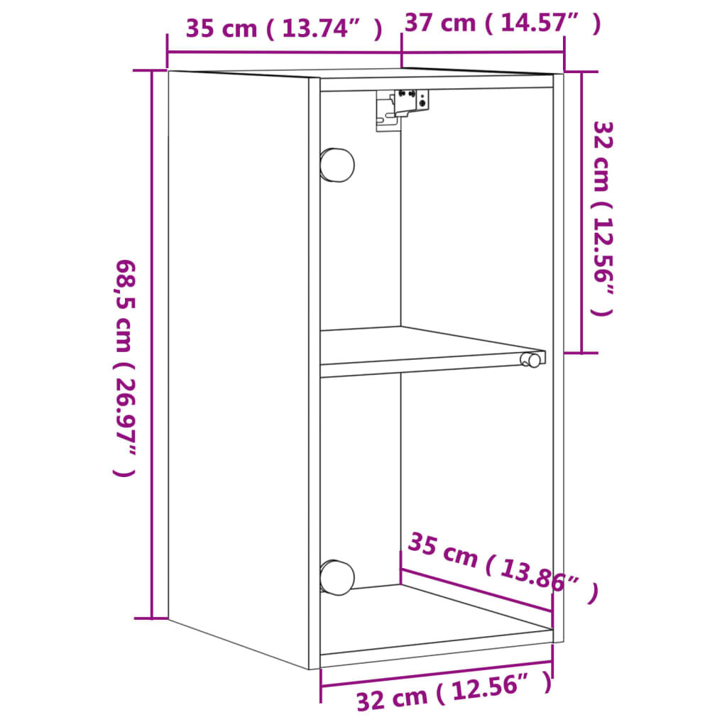 vidaXL Ντουλάπι Τοίχου Καφέ Δρυς 35x37x68,5 εκ. Γυάλινες Πόρτες