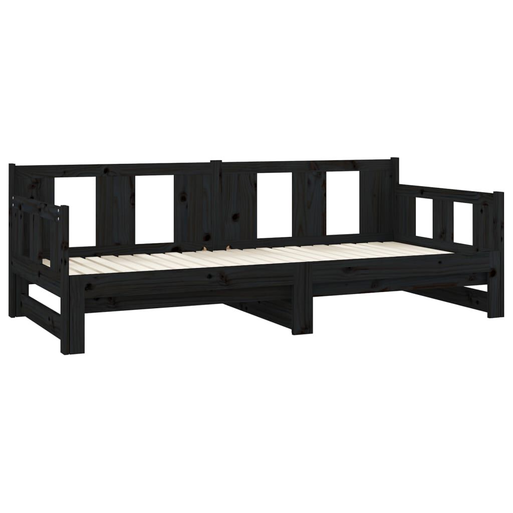 vidaXL Καναπές Κρεβάτι Συρόμενος Μαύρος 2x(90x190) εκ. από Μασίφ Πεύκο