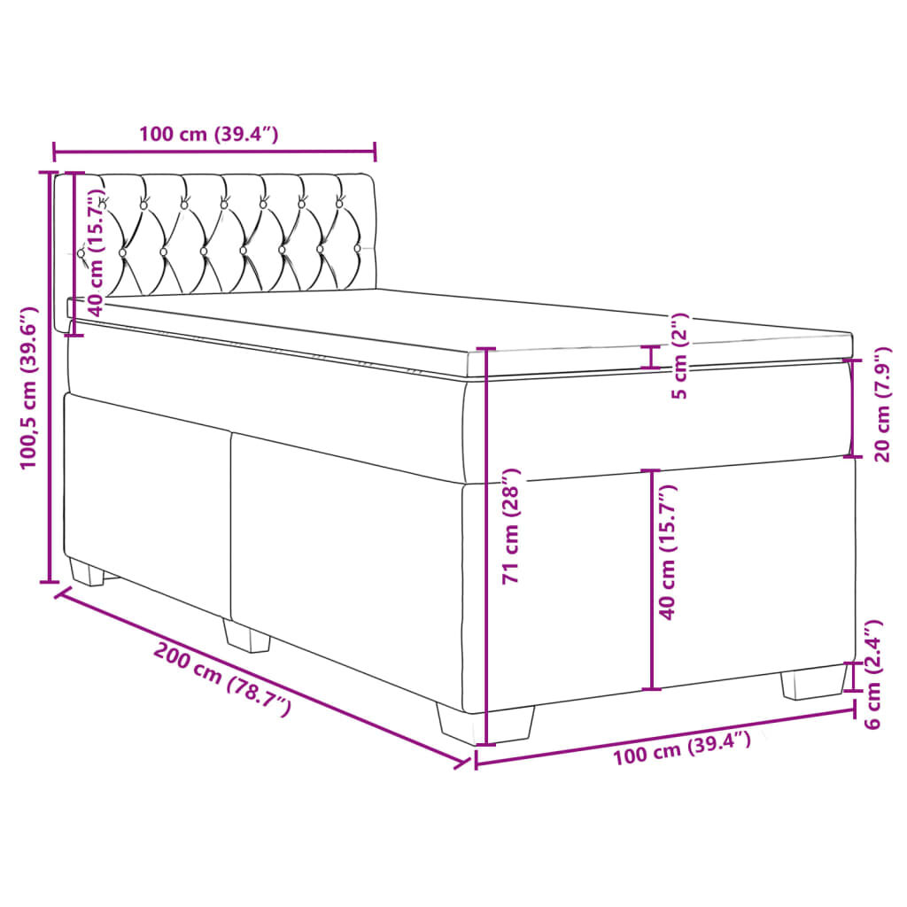 vidaXL Κρεβάτι Boxspring με Στρώμα Μαύρο 100x200 εκ. Βελούδινο