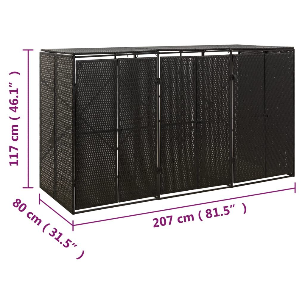vidaXL Πλαίσιο για Κάδο με Ρόδες Μαύρο 207x80x117 εκ. Συνθ. Ρατάν