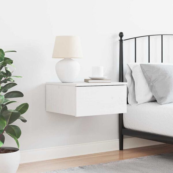 vidaXL Κομοδίνο με συρτάρι Λευκό 37 x 35 x 18.5 εκ Μασίφ ξύλο πεύκου