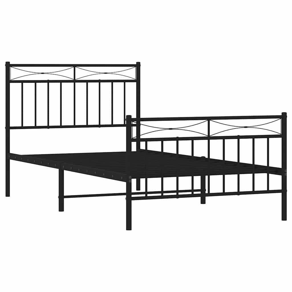 vidaXL Πλαίσιο Κρεβατιού με Κεφαλάρι&Ποδαρικό Μαύρο 100x190εκ. Μέταλλο