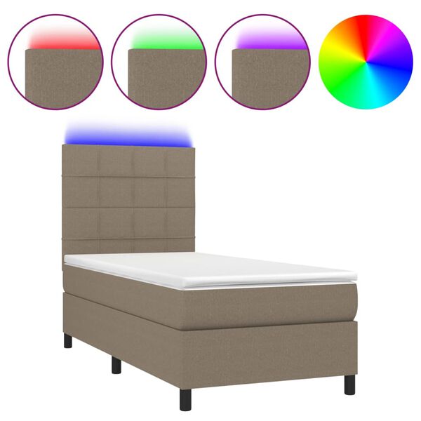 vidaXL &Kappa;&rho;&epsilon;&beta;ά&tau;&iota; Boxspring &mu;&epsilon; &Sigma;&tau;&rho;ώ&mu;&alpha; & LED Taupe 90x190 &epsilon;&kappa;. &Upsilon;&phi;&alpha;&sigma;&mu;ά&tau;&iota;&nu;&omicron;