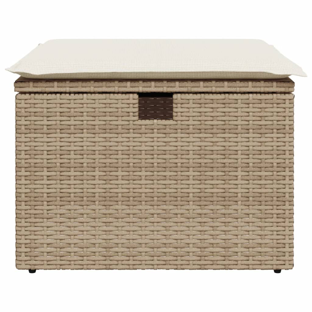 vidaXL Υποπόδιο Κήπου Μπεζ 55x55x37 εκ. Συνθετικό Ρατάν με Μαξιλάρι