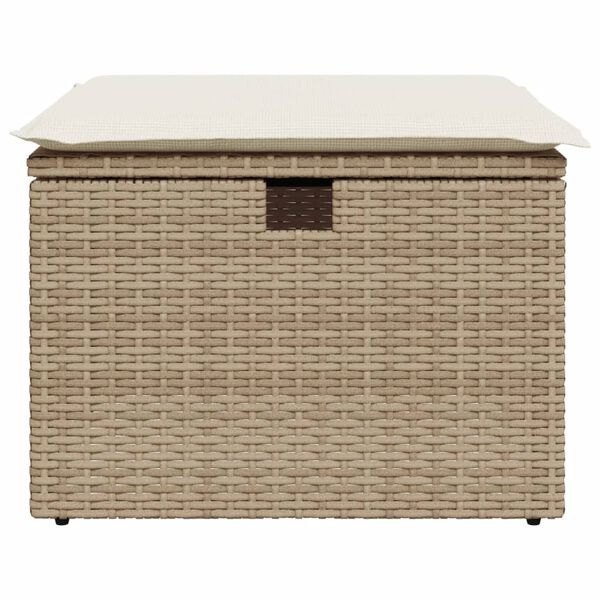 vidaXL Υποπόδιο Κήπου Μπεζ 55x55x37 εκ. Συνθετικό Ρατάν με Μαξιλάρι