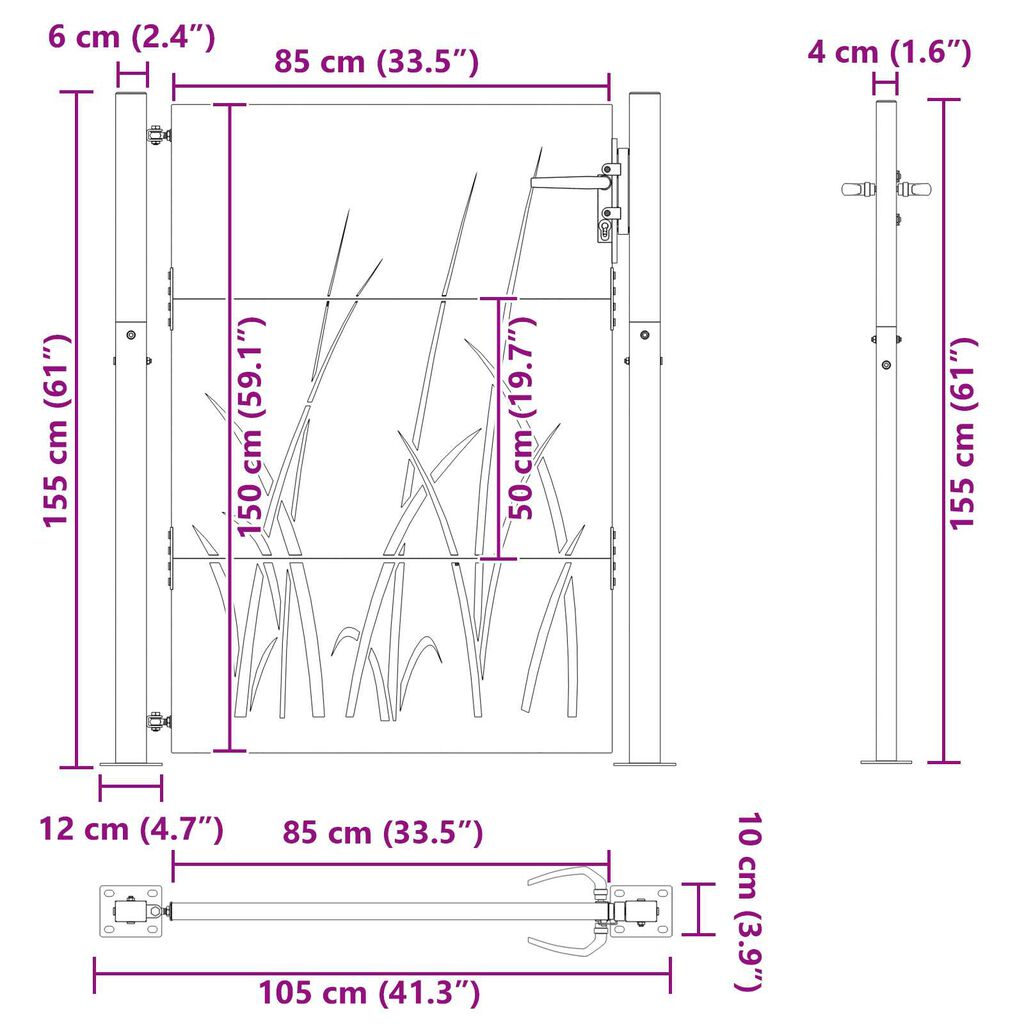 vidaXL Πύλη Κήπου Μαύρο 105 x 150 cm Ατσάλι με Επικάλυψη Πούδρας