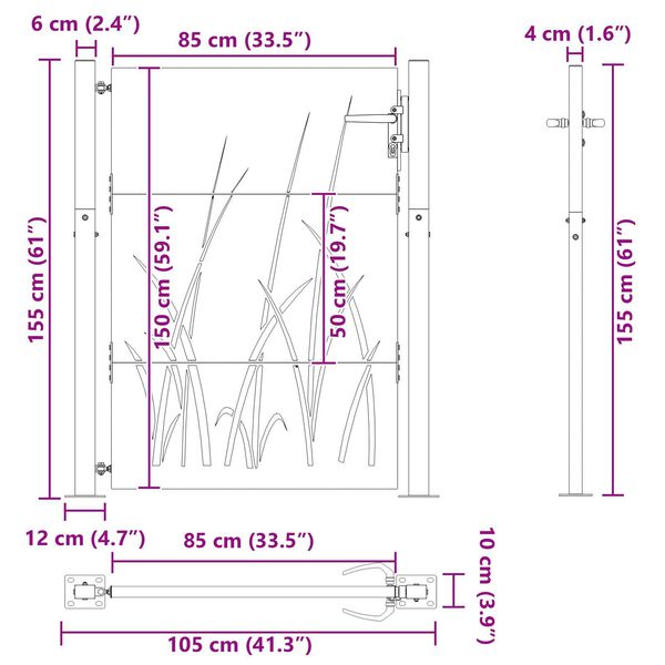 vidaXL Πύλη Κήπου Μαύρο 105 x 150 cm Ατσάλι με Επικάλυψη Πούδρας