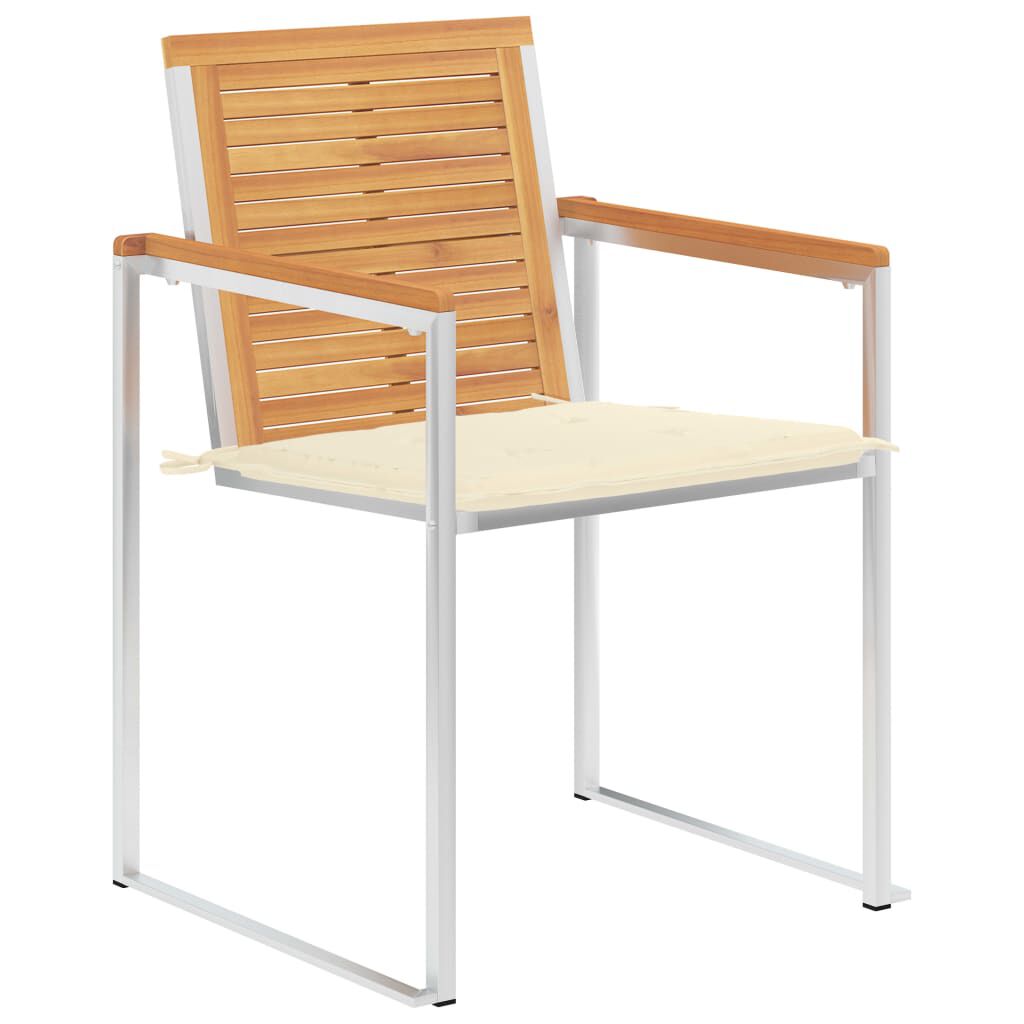 vidaXL Καρέκλες Κήπου 2 τεμ. από Μασίφ Ξύλο Teak/Ατσάλι με Μαξιλάρια