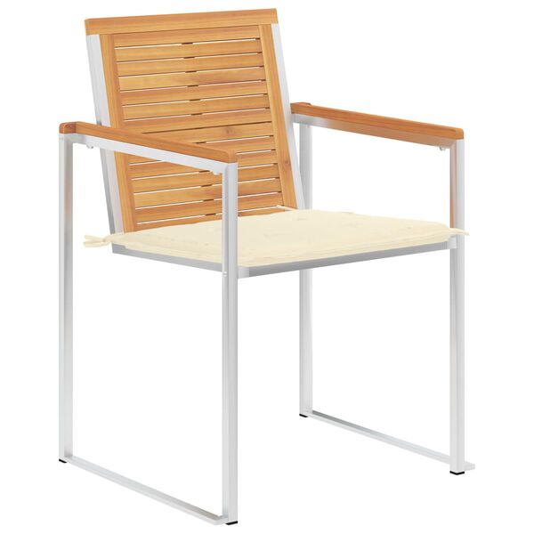 vidaXL Καρέκλες Κήπου 2 τεμ. από Μασίφ Ξύλο Teak/Ατσάλι με Μαξιλάρια
