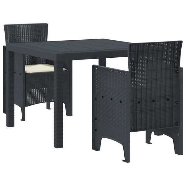 vidaXL Σέτ φαγητού για κήπο 3 pcs Ανθρακί Rattan Polt