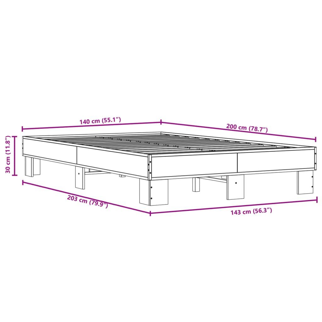 vidaXL Πλαίσιο Κρεβατιού Καφέ Δρυς 140x200 εκ. Επεξ. Ξύλο & Μέταλλο