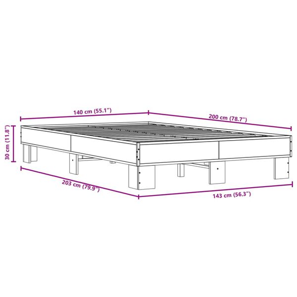 vidaXL Πλαίσιο Κρεβατιού Καφέ Δρυς 140x200 εκ. Επεξ. Ξύλο & Μέταλλο