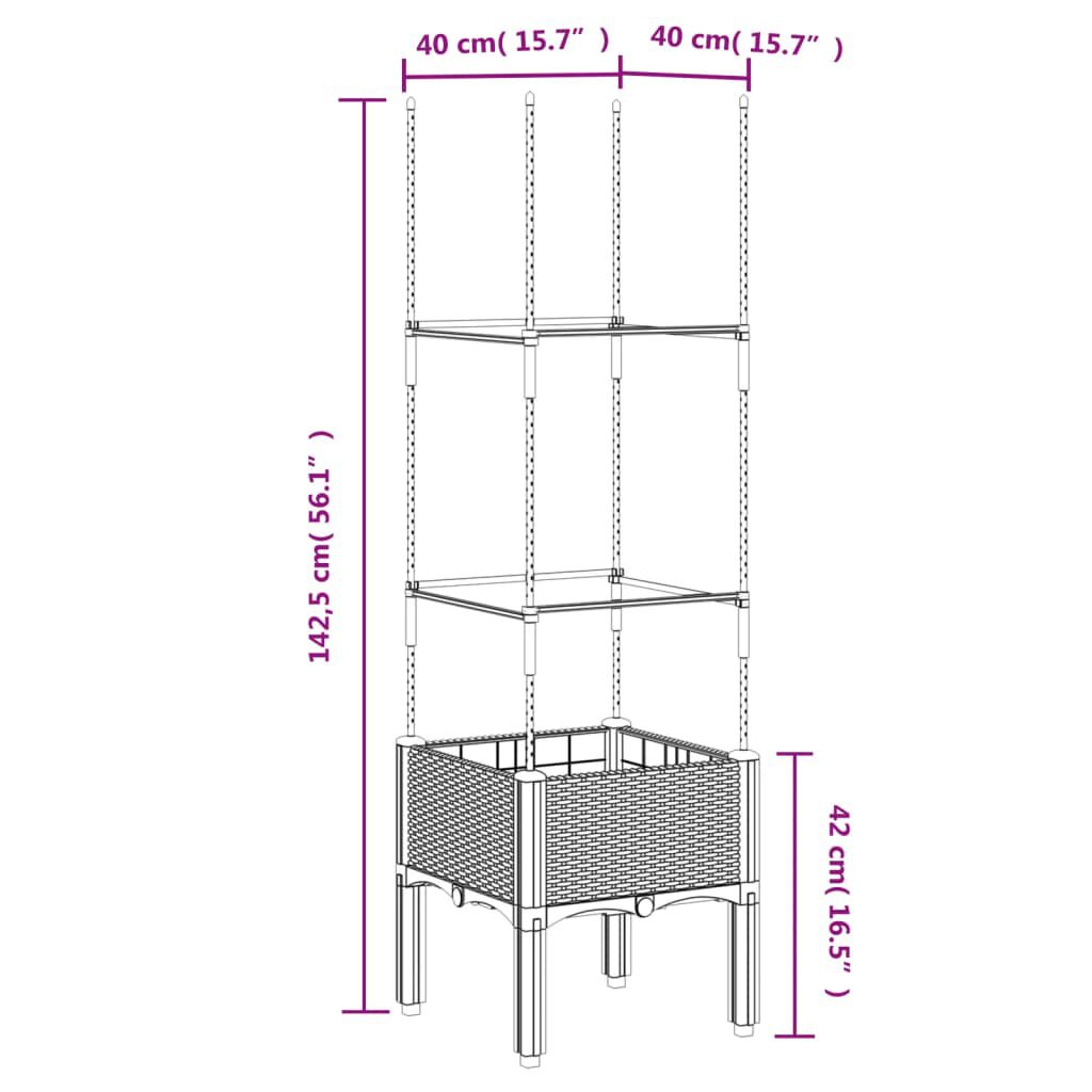 vidaXL Ζαρντινιέρα Κήπου με Καφασωτό Λευκή 40x40x142,5 εκ. από PP