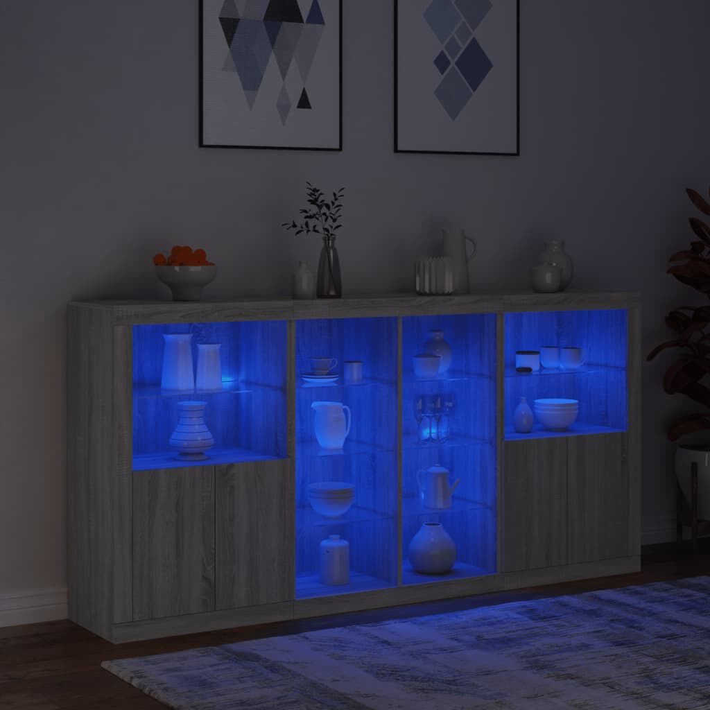 vidaXL Μπουφές με Φώτα LED Γκρι Sonoma 202 x 37 x 100 εκ.