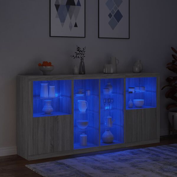 vidaXL Μπουφές με Φώτα LED Γκρι Sonoma 202 x 37 x 100 εκ.