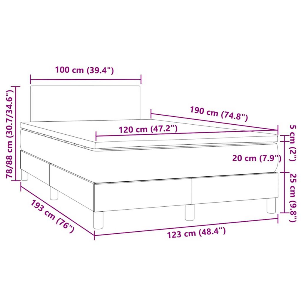 vidaXL Κρεβάτι Boxspring με Στρώμα & LED Γκρι 120x190 εκ. Συνθ. Δέρμα